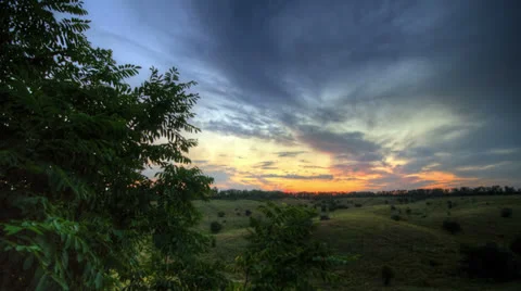 Timelapse Spring Sunset Over Meadow Stock Footage 25871765