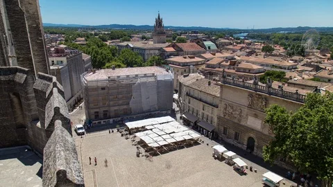Timelapse of square in front of Palace of the Popes, Palais des Papes, Avignon Stock Footage 100876625
