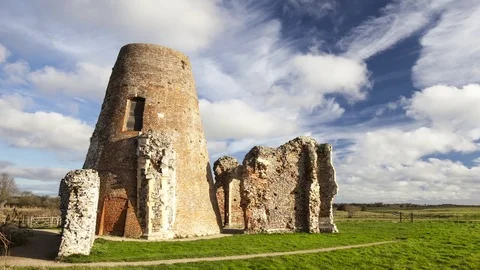Timelapse of St Benets Abbey ruins (pan right) Stock Footage 71376941