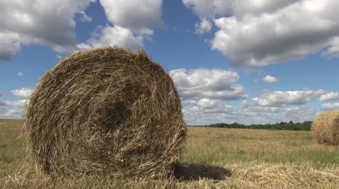 Timelapse stack of straw crop agricultural field landscape sky clouds Stock Footage 53653364
