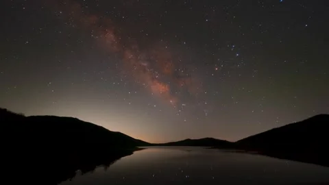 Timelapse - Star movements in the Milky Way and reflections on the lake FIX Stock Footage 281279666