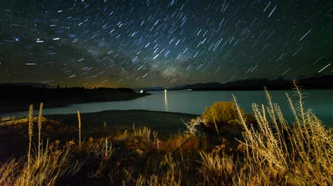 Timelapse Star Trail Over Lake Pukaki, 4K Video stock 33374811