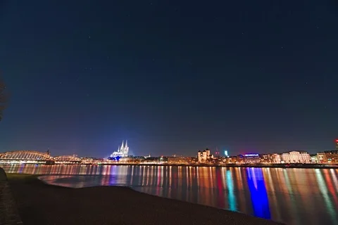 Timelapse of starry night sky at Cologne, Germany 8k Stock Footage 103455100