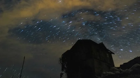 Timelapse Startrail of Abandon House At Cameron Highland,Malaysia Stock Footage 106019538
