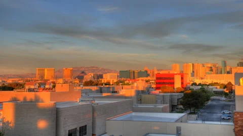 Timelapse, static of the University of Nevada, Las Vegas during sunset. Stock Footage 52324266