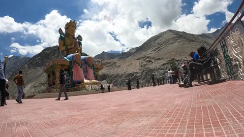 Timelapse of Statue at Diskit in Nubra Valley, Ladakh, India on 15th July 2025 Stock Footage 316527170