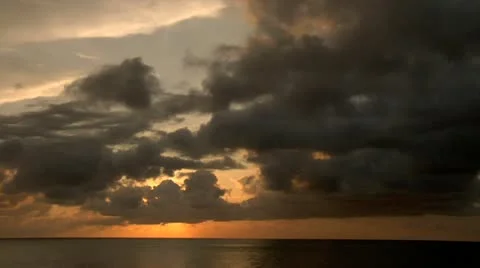 Timelapse Steely Grey Clouds Orange Sunset Sky Ocean Stock Footage 22159765