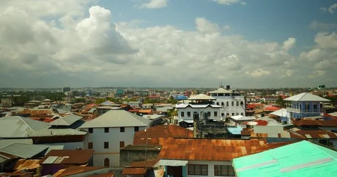 Timelapse of Stone town showing rusted roofs in Zanzibar, Africa. Stock Footage 81572058