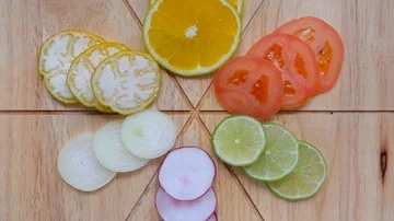 Timelapse stop motion, fruit and vegetables, being organized Stock Footage 85613854