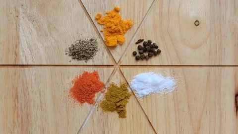 Timelapse stop motion, spreading and organizing spices and seasonings Stock Footage 85614343