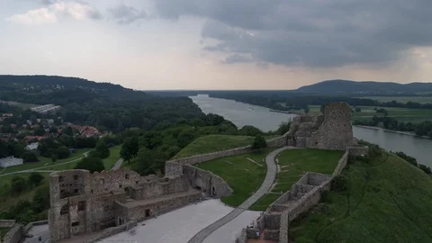 Timelapse of storm approaching Devin Castle near Bratislava, Slovakia Stock Footage 91366238