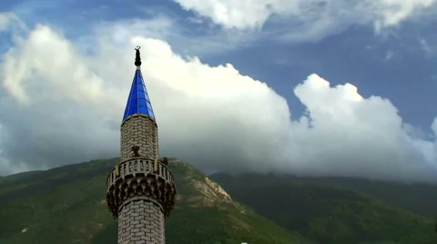 Timelapse storm clouds behind Turkish mosque  스톡 동영상 994402