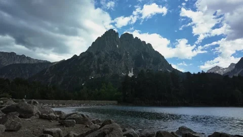 Timelapse of Storm Clouds Forming Over Estany de Sant Maurici Lake in Pyrenees 스톡 동영상 340568411
