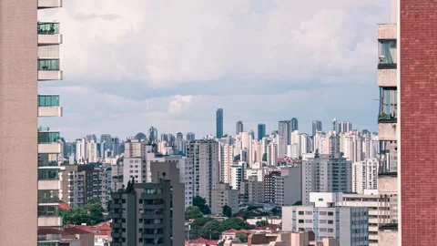 Timelapse Of Storm Clouds Shadows Over São Paulo City Skyline, Brazil Vídeo Stock 255381998