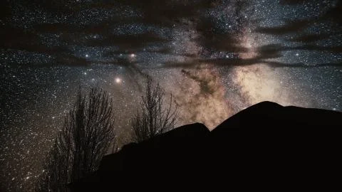 Timelapse Storm over Monument Valley rock reveals. Star Trails Galaxy Spins Stock Illustration