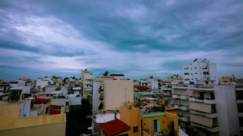 Timelapse storm rain clouds above city buildings urban Stock Footage 49942877