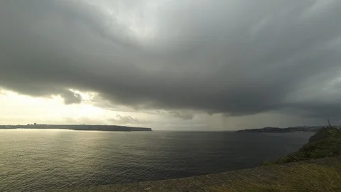 Timelapse - Stormy clouds cliff near the ocean in Sydney Stock Footage 113998093