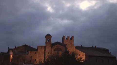 Timelapse of stormy clouds on medieval town and castle SF Stock Footage 118221131