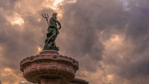 Timelapse of the stormy sky with the fountain of Neptune in Trento Stock Footage 166314941
