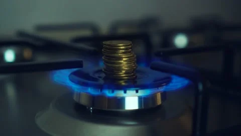 Timelapse stovetop, gas ring fire burning and goes out due to termination Stock Footage 202172823