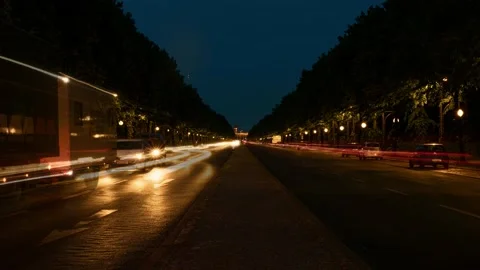 Timelapse of Straße des 17. Juni in Berlin at night Stock Footage 156800935