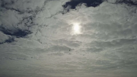 Timelapse, stratus cumulus clouds fly across the sky, obscuring the solar disk Stock Footage 278281737