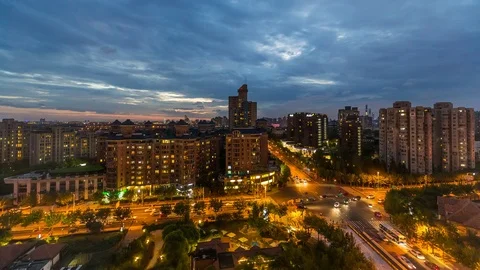 Timelapse of street intersection in Pudong district of Shanghai, China Видео 90783671