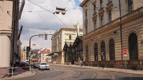 Timelapse of Street Intersection with Trams, Prague Stock Footage 93288514