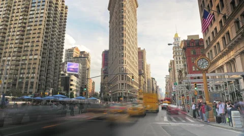 Timelapse street traffic cars vehicles Flatiron Building New York City cars NYC Stock Footage