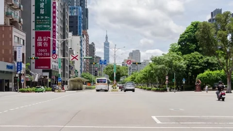 Timelapse street view at intersection with pedestrian and cars traffic tran.. Stock Footage 275217698