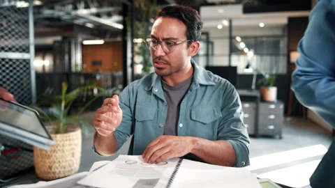 Timelapse, stress and man with team for multitasking, pressure or chaos for Stock Footage 338011030
