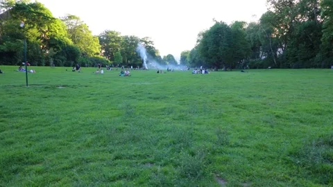 Timelapse of Students in Green German Parc during Summer Stock Footage 137278947