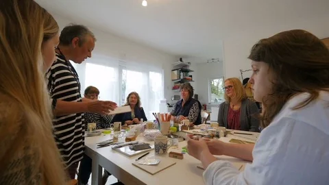 Timelapse of students learning from teacher in studio Stock Footage 76903834