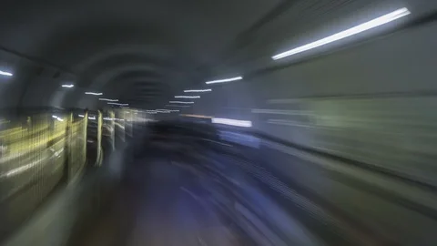 Timelapse  of subway train journey.Automatic train moving to tunnel,Seoul Stock Footage 95004520
