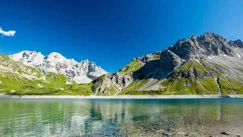 Timelapse Summer Day Lünersee Lake Luener, Montafon, Vorarlberg, Austria Stock Footage