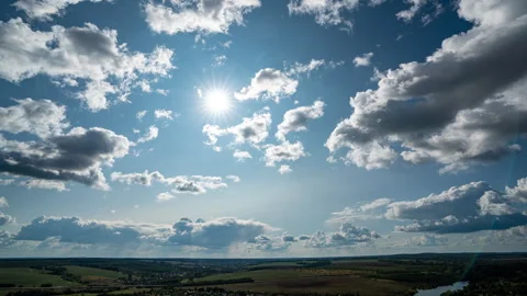 Timelapse of a summer landscape, movement of beautiful clouds from the camera Stock Footage 252012314