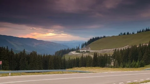 Timelapse of summer mountain sunset landscape in Bucovina Stock Footage 77754457