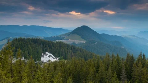 Timelapse of summer mountain sunset landscape in Bucovina Stock Footage 77754598