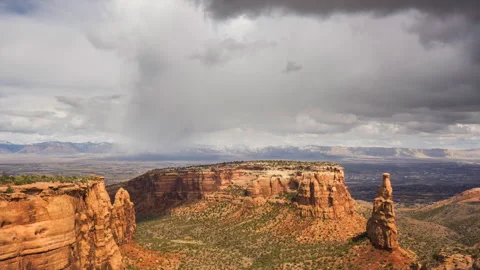 Timelapse of a Summer Storm Sweeping Through Colorado National Monument Stock Footage 258173662
