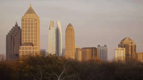 Timelapse of Sun Setting Over Atlanta Skyline HD Video Stock Footage 92482334