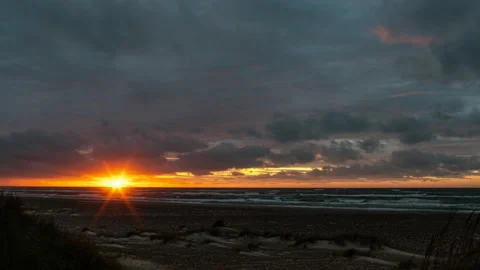 Timelapse of the sun setting over the North Sea Stock Footage 166314197