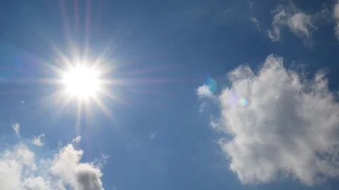 Timelapse. The sun in the sky. Partly cloudy. Clouds are moving across the sky. Stock Footage 119032137