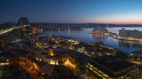 Timelapse sunrise, Aerial view of Sydney with Harbour Bridge, Australia Stock Footage 123712852
