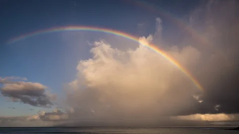Timelapse of Sunrise Clouds and Rainbow Over the Pacific from Maui Stock Footage 129000065