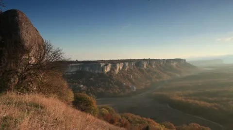 Timelapse sunrise in the mountains. Cave city Eski-Kermen, Crimea, Ukraine VI-XI Stock Footage