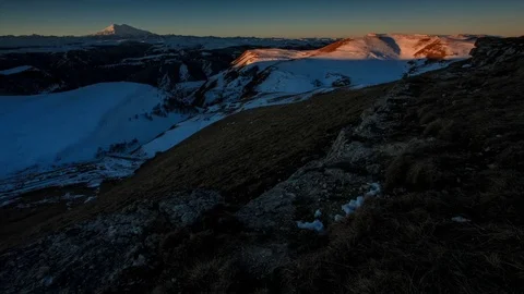 Timelapse sunrise in the mountains Elbrus, Northern Caucasus, Russia. FULL HD Stock Footage