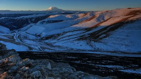 Timelapse sunrise in the mountains Elbrus, Northern Caucasus, Russia. Stock Footage