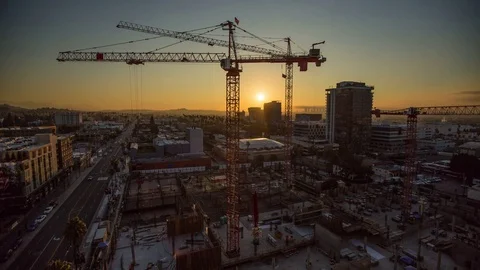 Timelapse of sunrise over construction site in Hollywood from night to day Stock Footage 71937024