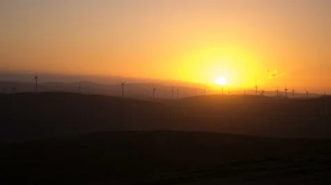 Timelapse of sunrise over windfarm Stock Footage 44301676