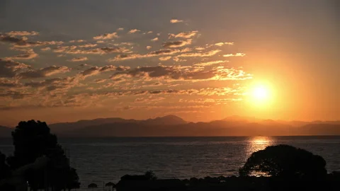 Timelapse of Sunrise Strait Between Greece Balkan Peninsula and Corfu Island. Stock Footage 218010615